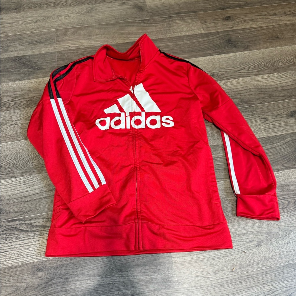 Adidas Kids Red and White Zip-Up Jacket